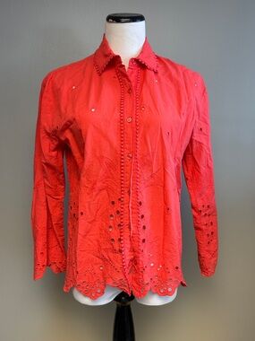 Cynthia Rowley Red Eyelet Button Down Shirt Cotton XS